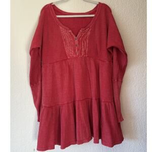 Free People FP One Jolene Thermal Mini Dress Red Size Medium Tunic Boho Cotton